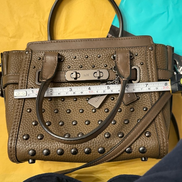 Coach Studded Leather Mini Tote Crossbody- Dark Olive Green - Picture 11 of 14